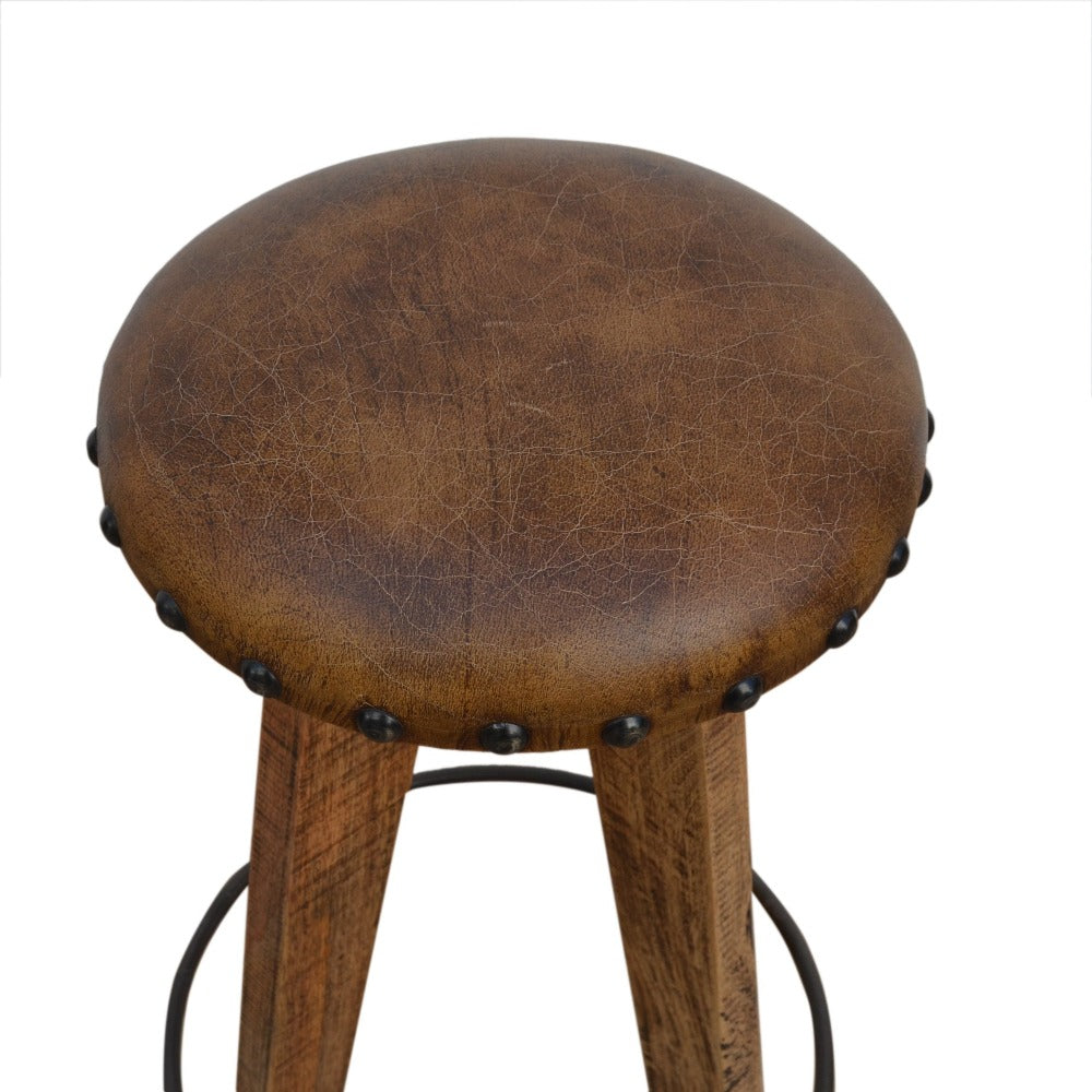 Mushroom Stool With Leather Seat