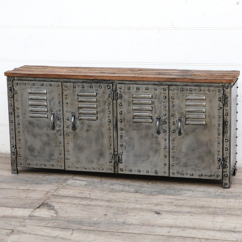 Vintage Iron Locker Sideboard With Reclaimed Wood