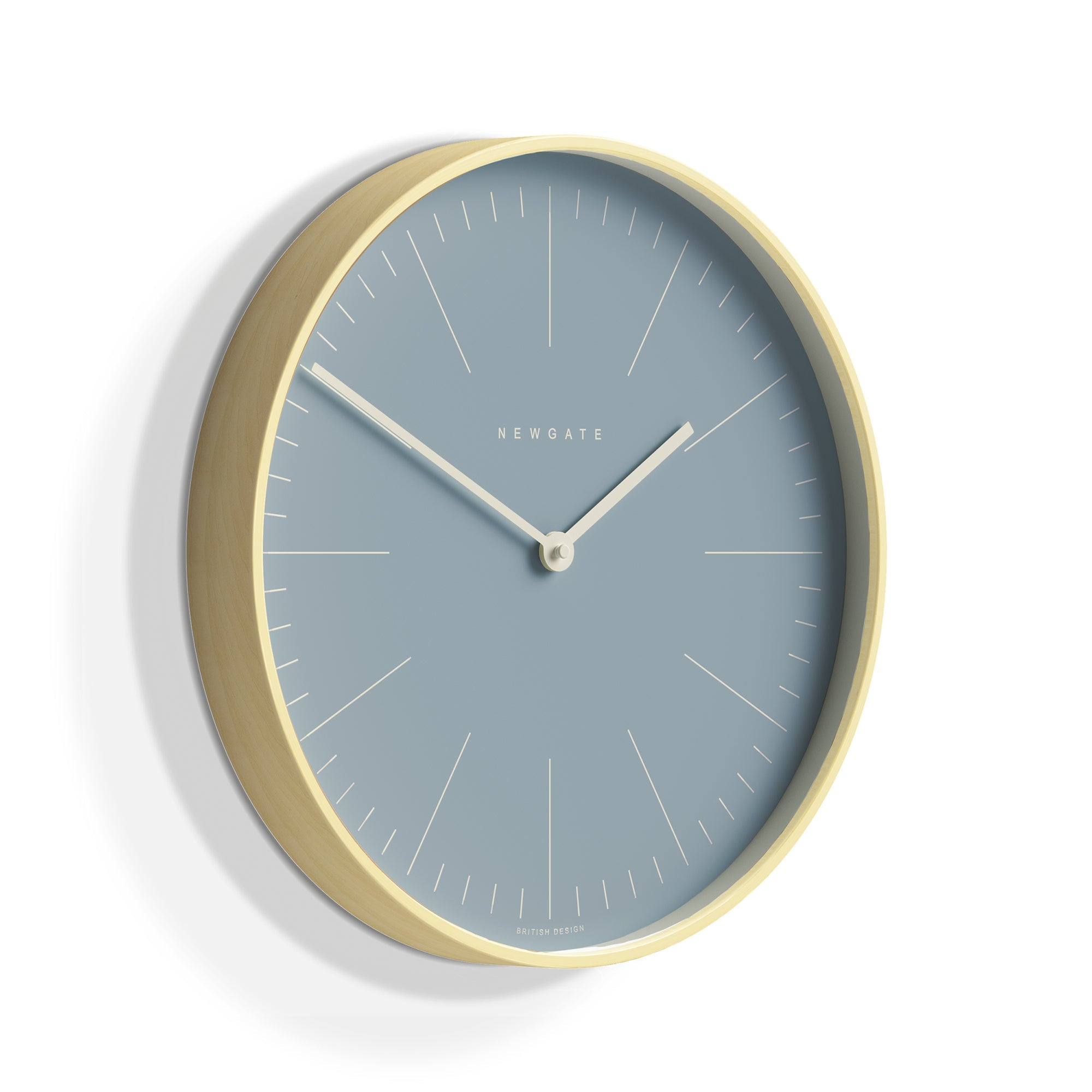 Newgate Mr Clarke Wall Clock Pale Wood Pill Blue Dial