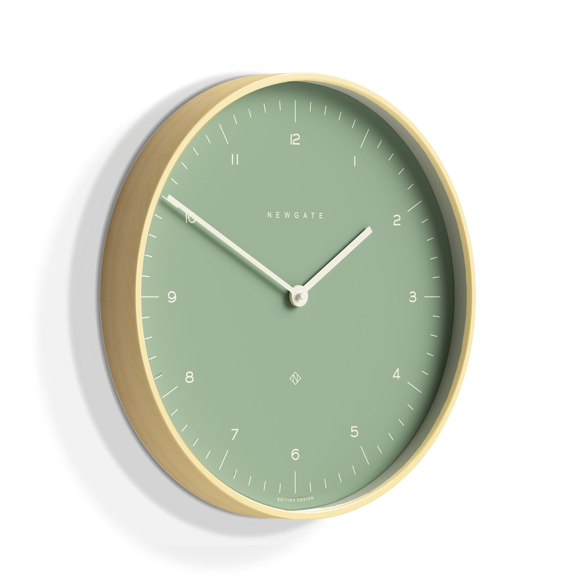 Newgate Mr Clarke Wall Clock Pale Wood Bubble Green Dial