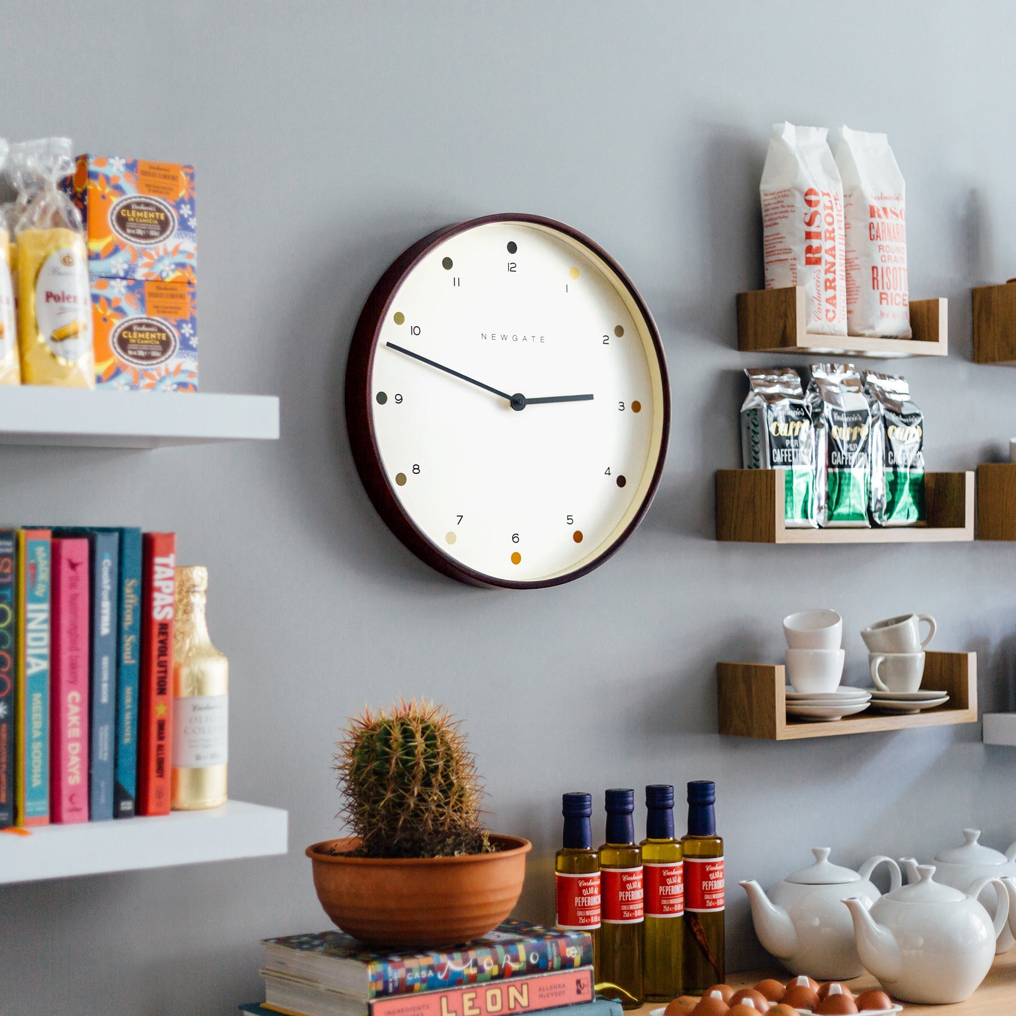 Newgate Mr Clarke Wall Clock Dark Wood Dot Dial