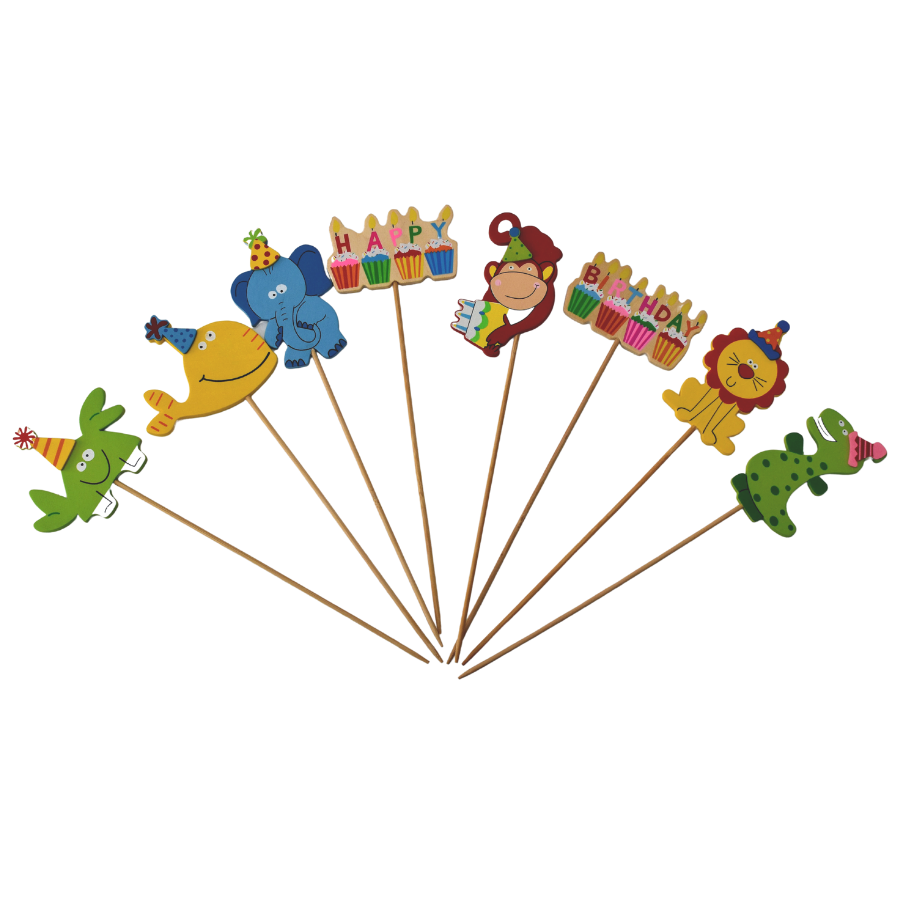 Cake Topper Birthday Sticks 9Pc Animal Theme