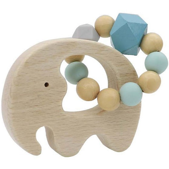 Wooden Elephant Rattle With Silicone Beads