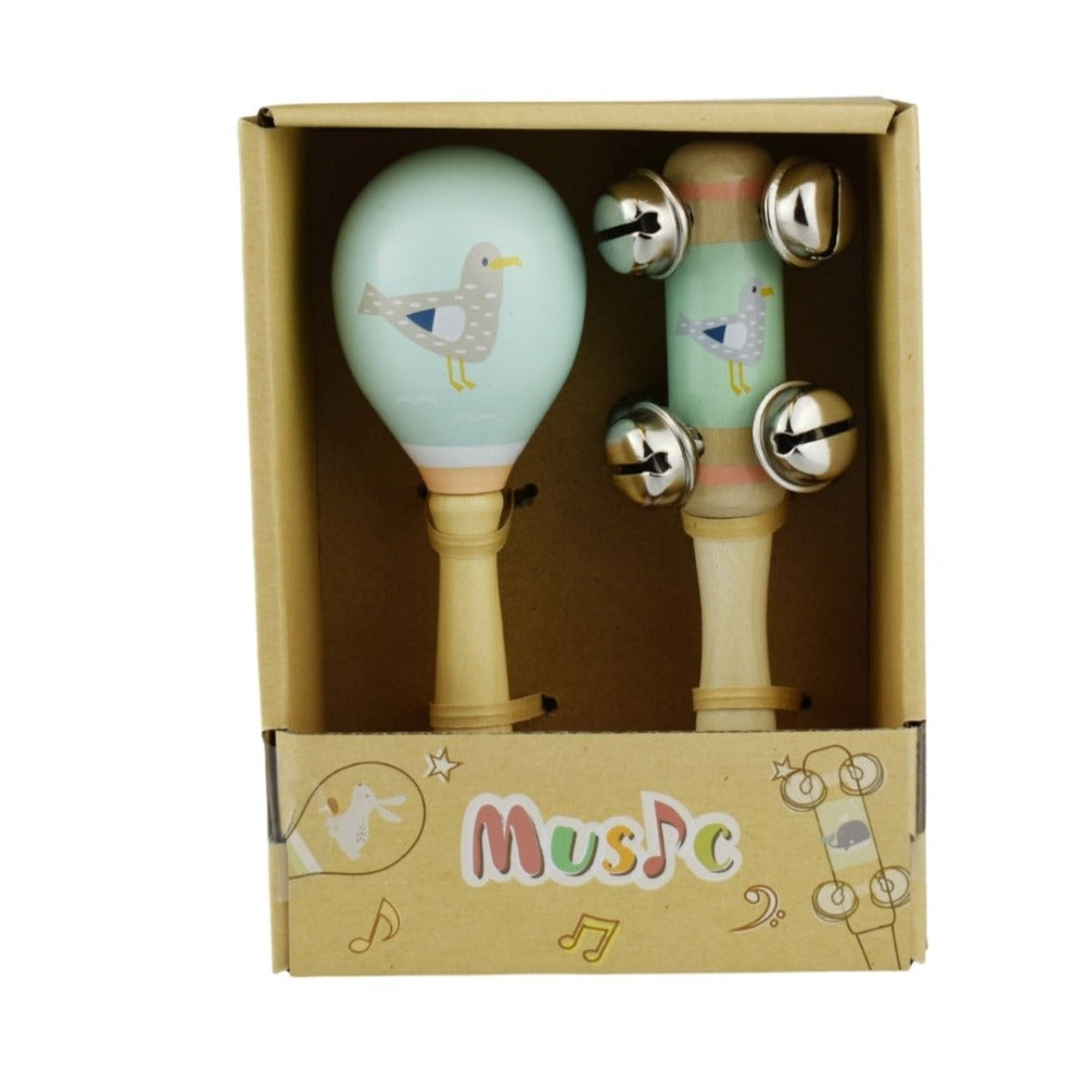 Seagull Wooden Maraca & Bell Stick 2Pc Music Set