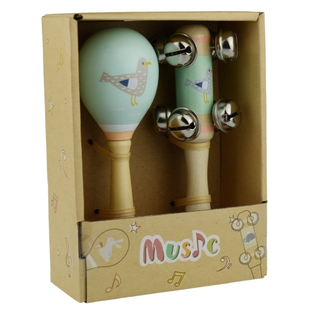 Seagull Wooden Maraca & Bell Stick 2Pc Music Set