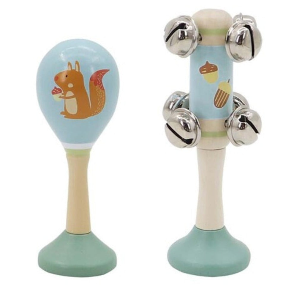 Squirrel Wooden Maraca & Bell Stick Kids Musical Set