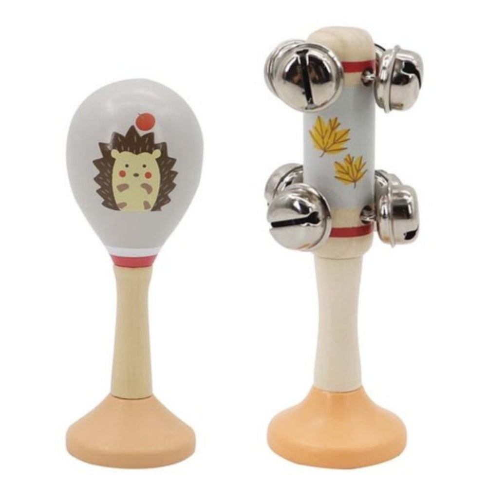 Hedgehog Wooden Maraca & Bell Stick Kids Musical Set