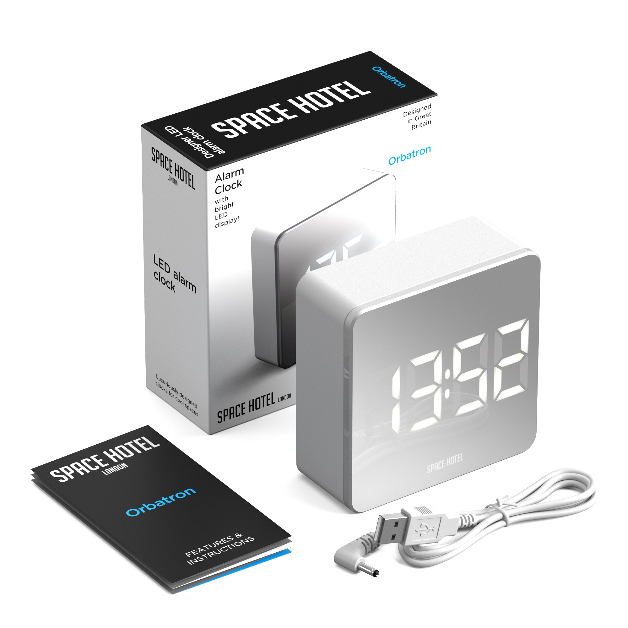 Newgate Space Hotel Orbatron Alarm Clock White Case - Silver Lens - White LED