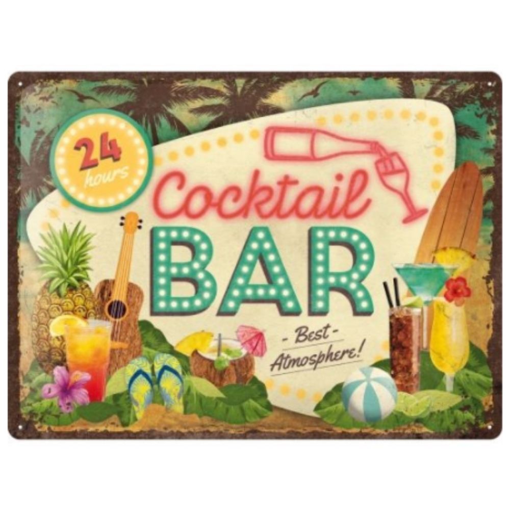 24 Hours Cocktail Bar Metal Sign