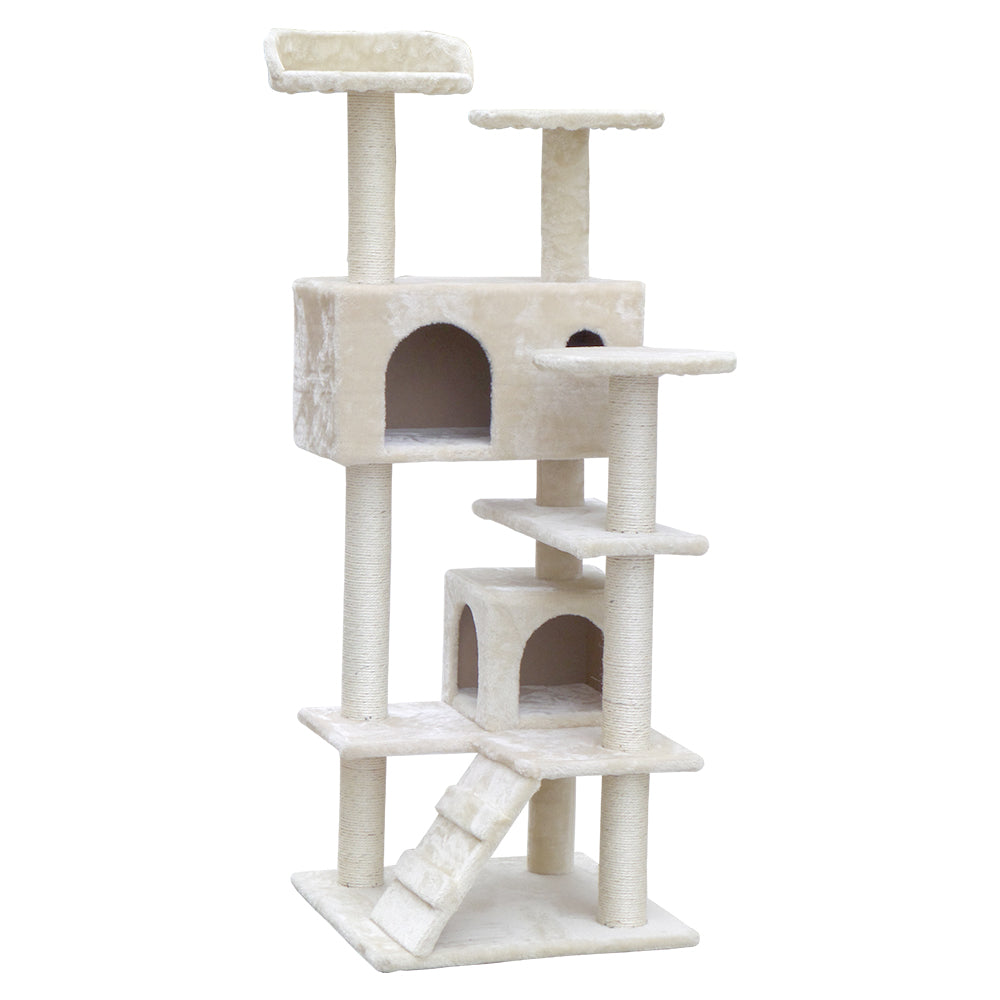 Cat Tree Scratching Post Tower Wood Beige 134cm