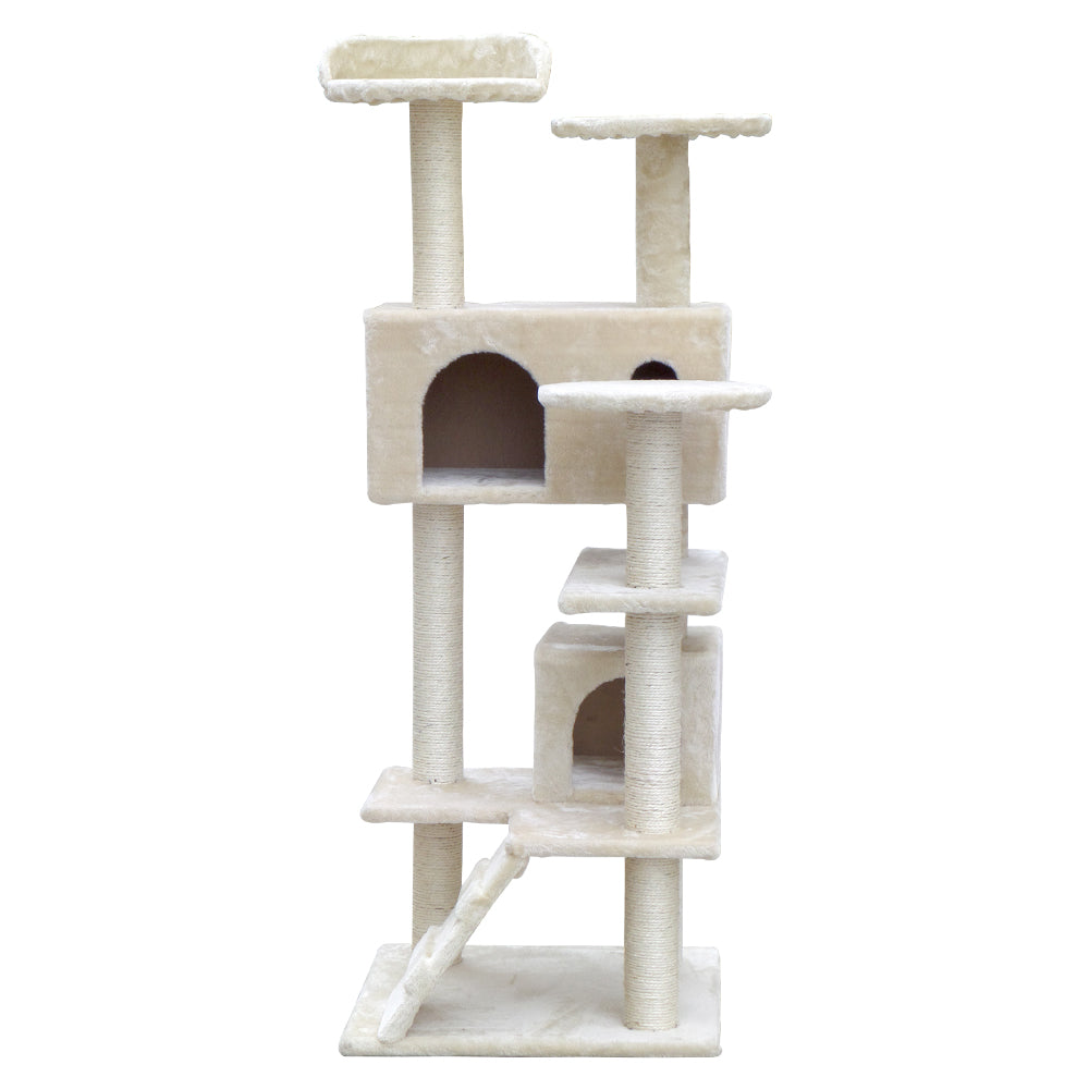 Cat Tree Scratching Post Tower Wood Beige 134cm