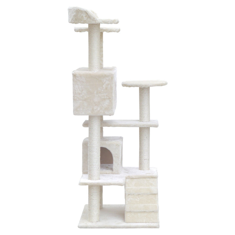 Cat Tree Scratching Post Tower Wood Beige 134cm
