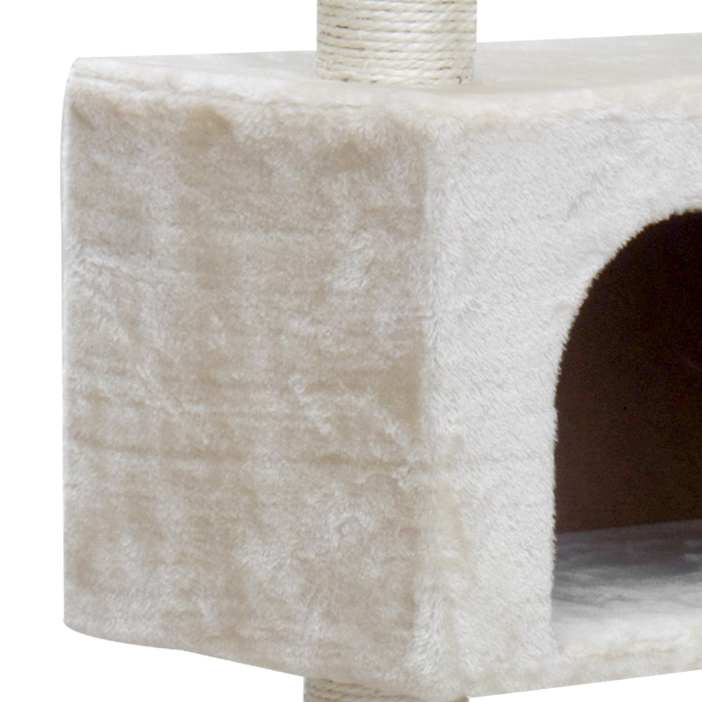 Cat Tree Scratching Post Tower Wood Beige 134cm