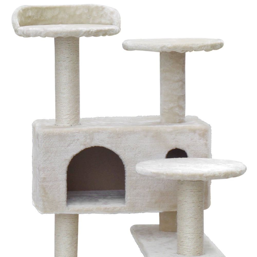 Cat Tree Scratching Post Tower Wood Beige 134cm