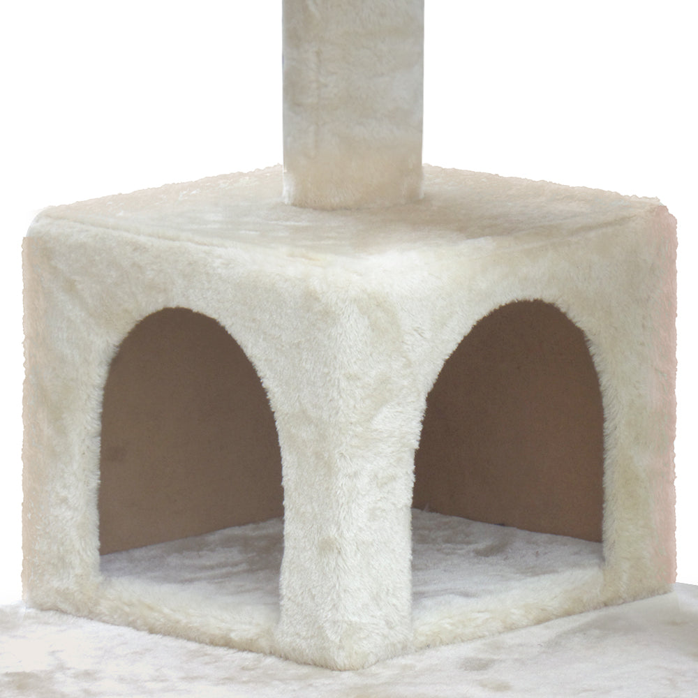 Cat Tree Scratching Post Tower Wood Beige 134cm