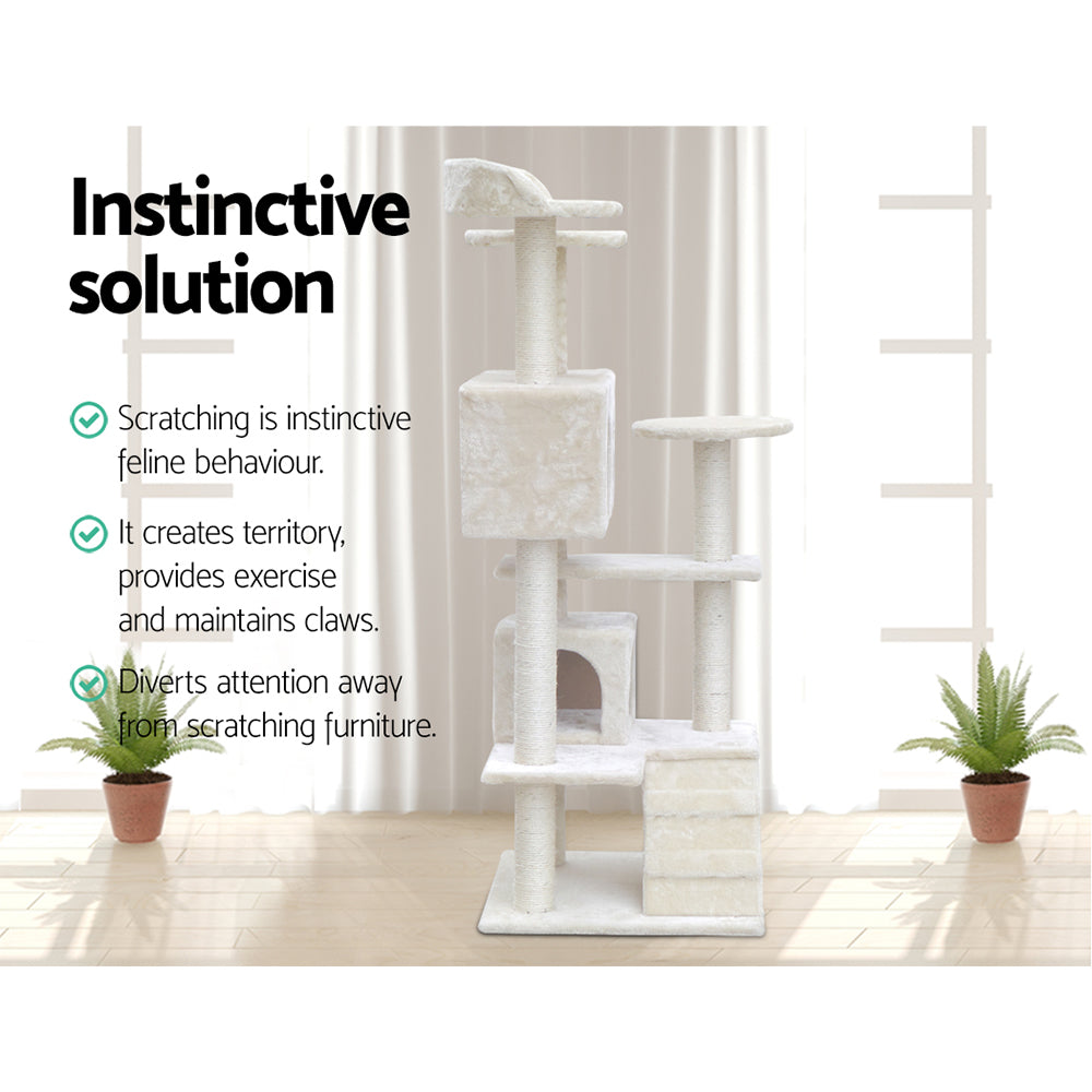 Cat Tree Scratching Post Tower Wood Beige 134cm