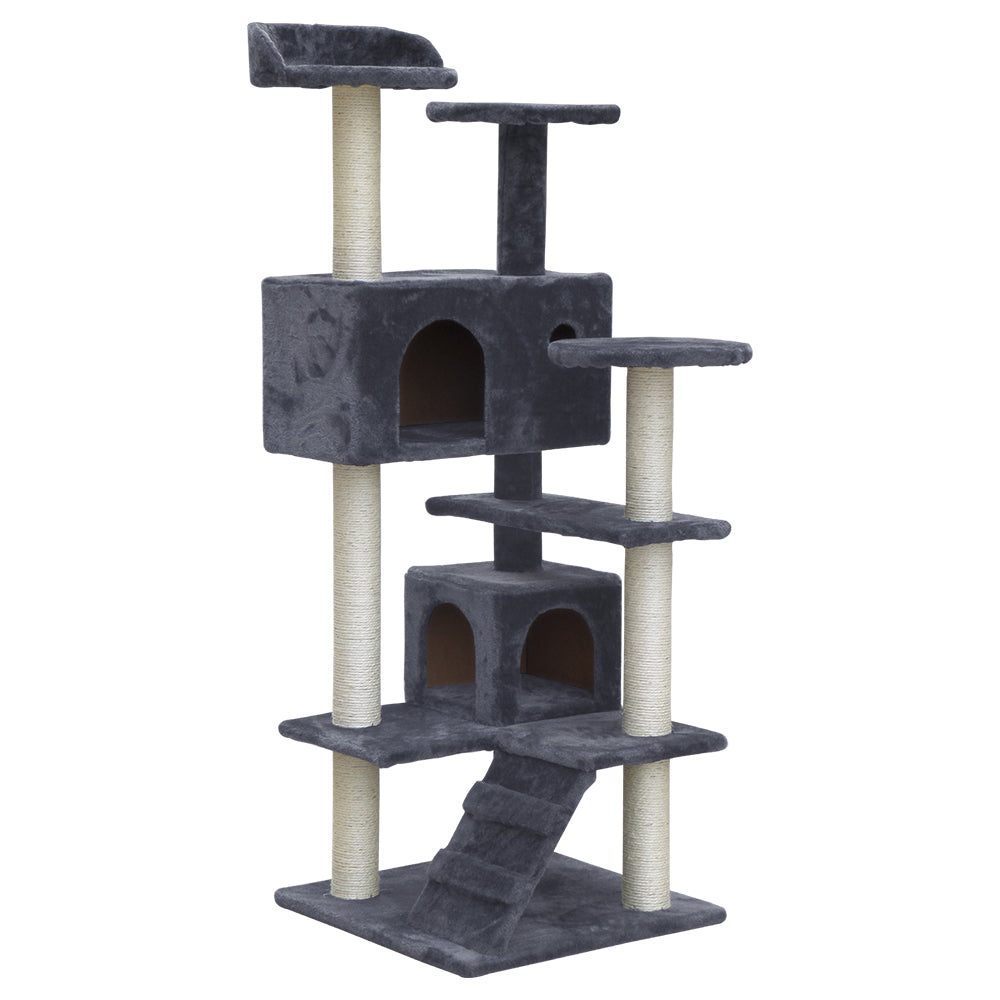 Cat Tree Scratching Post Tower Wood Grey 134cm
