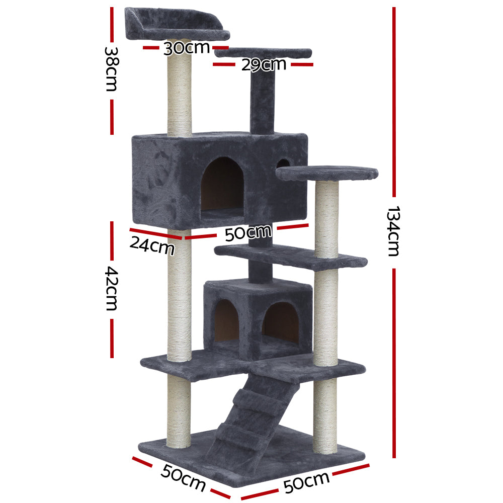 Cat Tree Scratching Post Tower Wood Grey 134cm