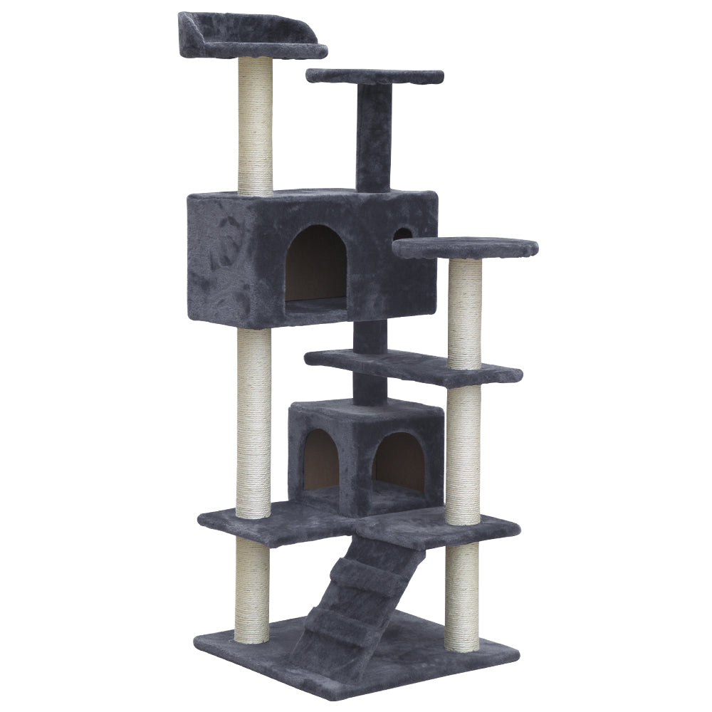 Cat Tree Scratching Post Tower Wood Grey 134cm