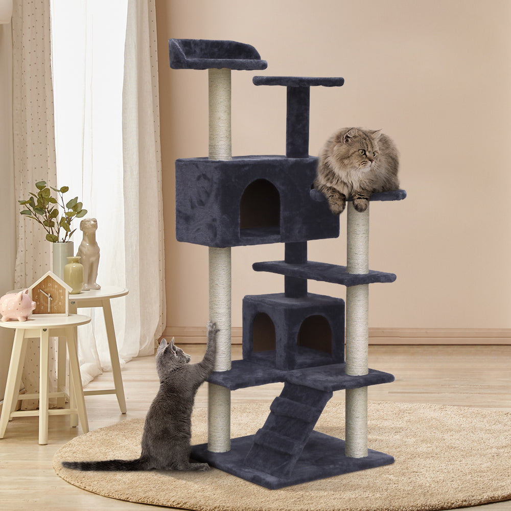 Cat Tree Scratching Post Tower Wood Grey 134cm