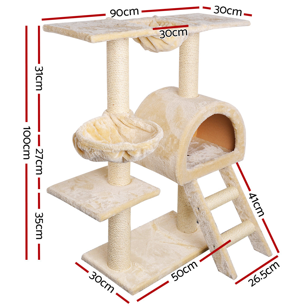 Cat Tree Trees Scratching Post Scratcher Bed Beige 100cm