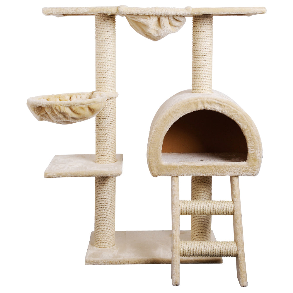 Cat Tree Trees Scratching Post Scratcher Bed Beige 100cm