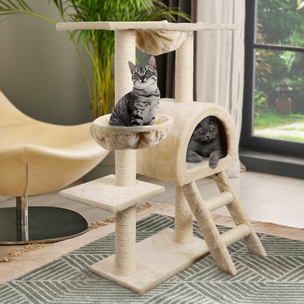 Cat Tree Trees Scratching Post Scratcher Bed Beige 100cm