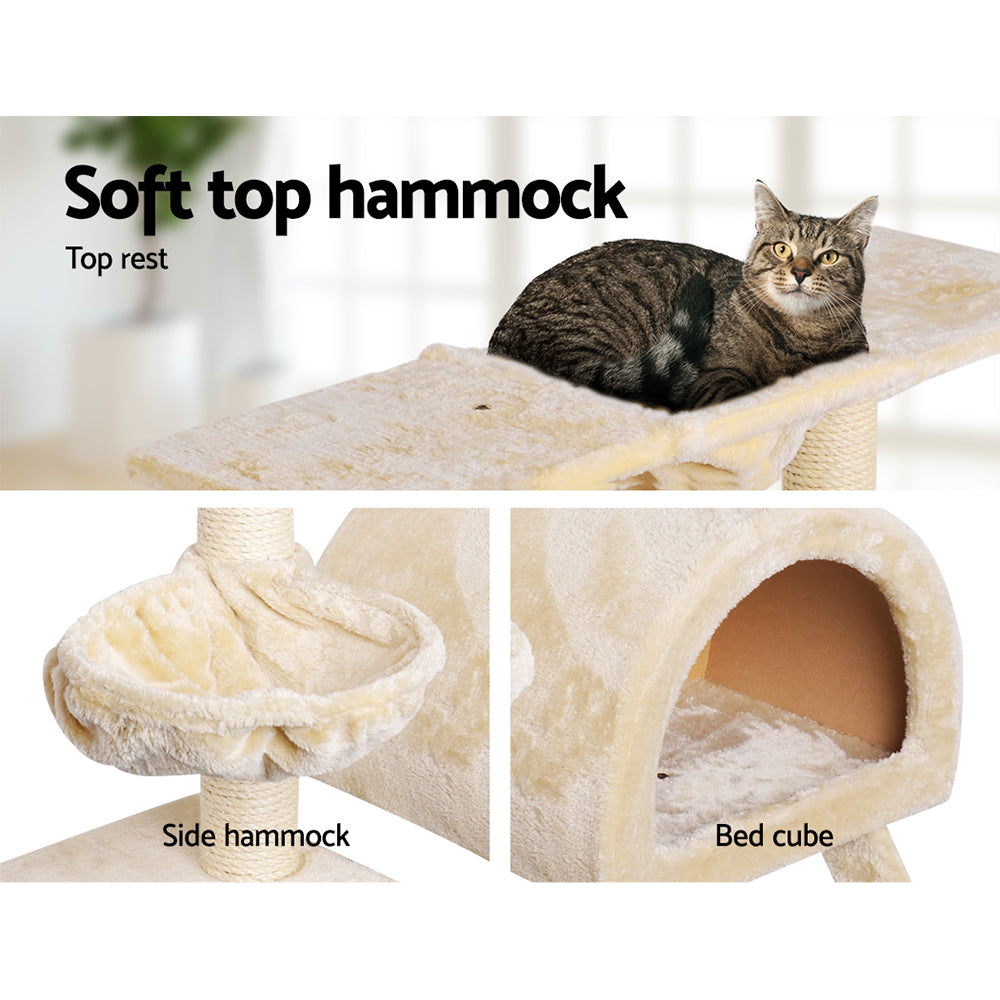 Cat Tree Trees Scratching Post Scratcher Bed Beige 100cm