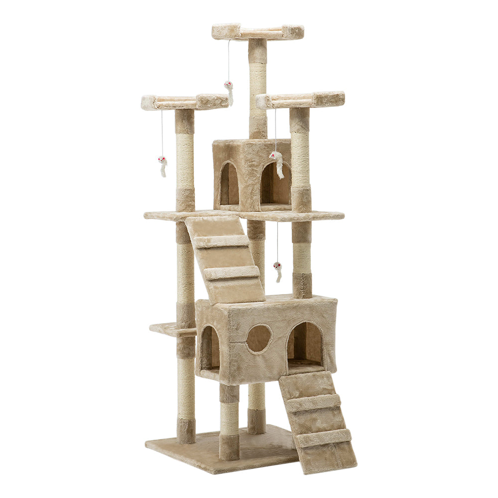 Cat Tree Scratching Post Scratcher Tower Wood Beige 180cms