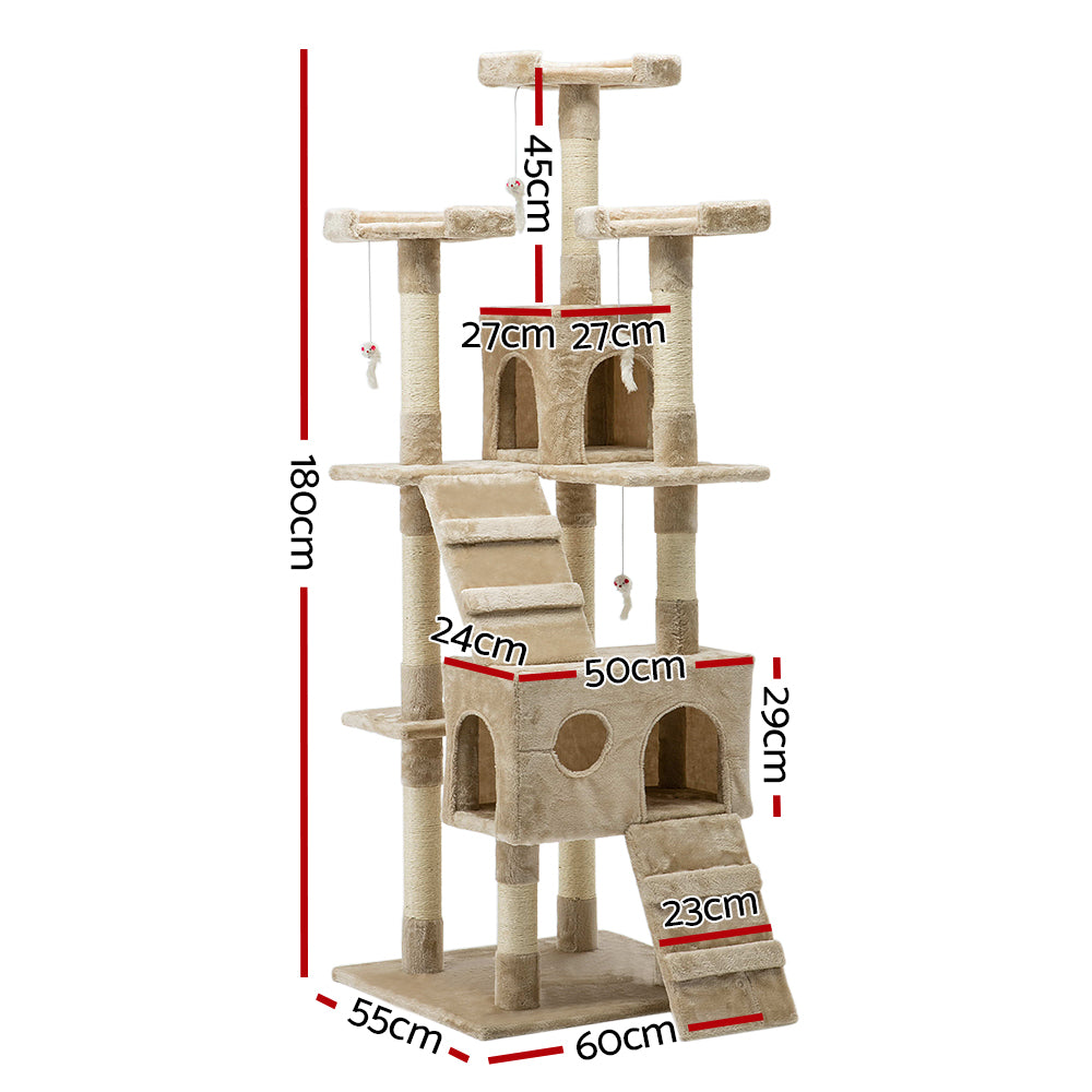 Cat Tree Scratching Post Scratcher Tower Wood Beige 180cms