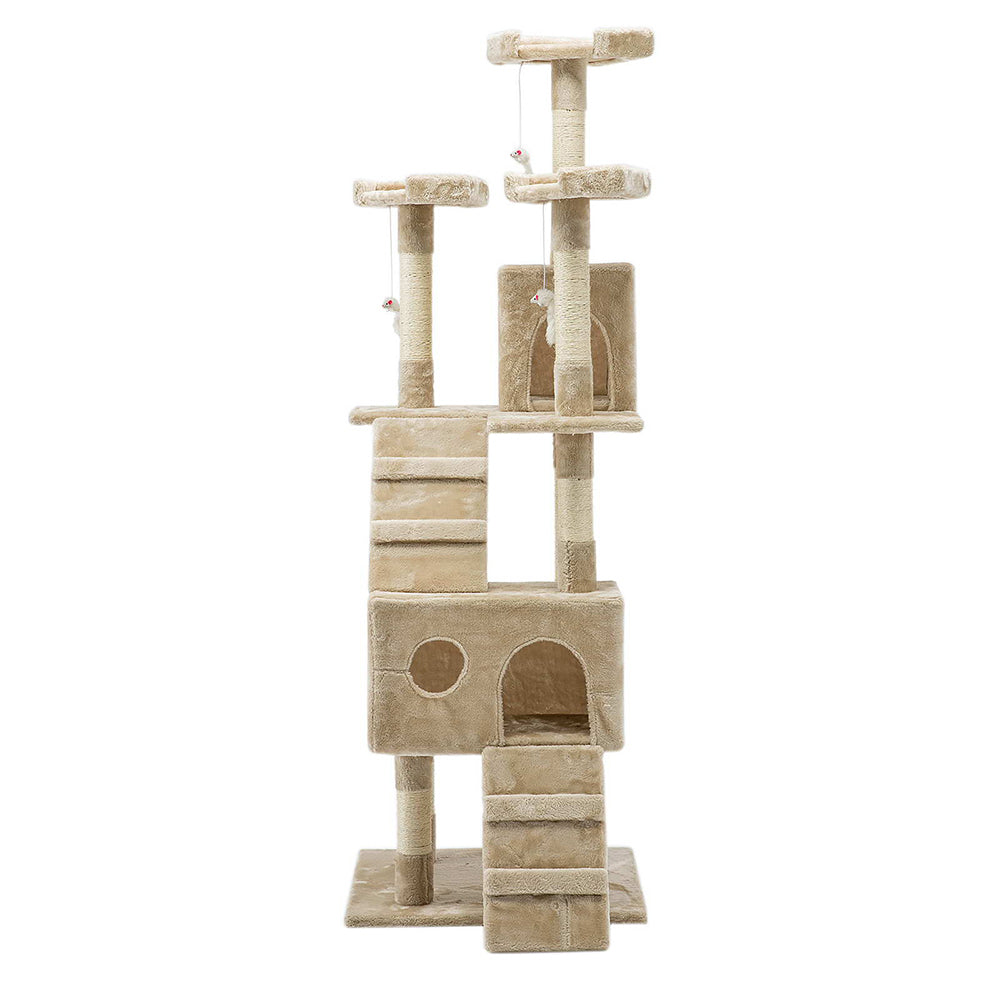 Cat Tree Scratching Post Scratcher Tower Wood Beige 180cms