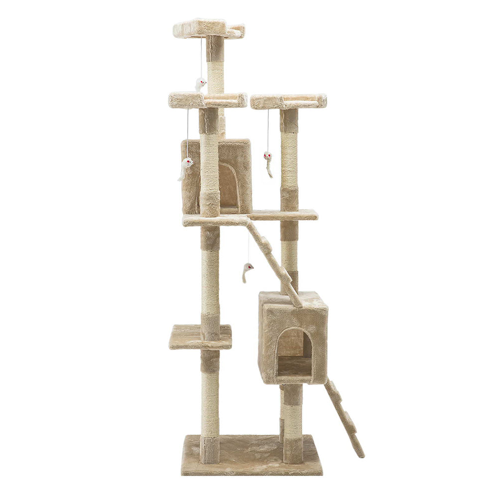 Cat Tree Scratching Post Scratcher Tower Wood Beige 180cms