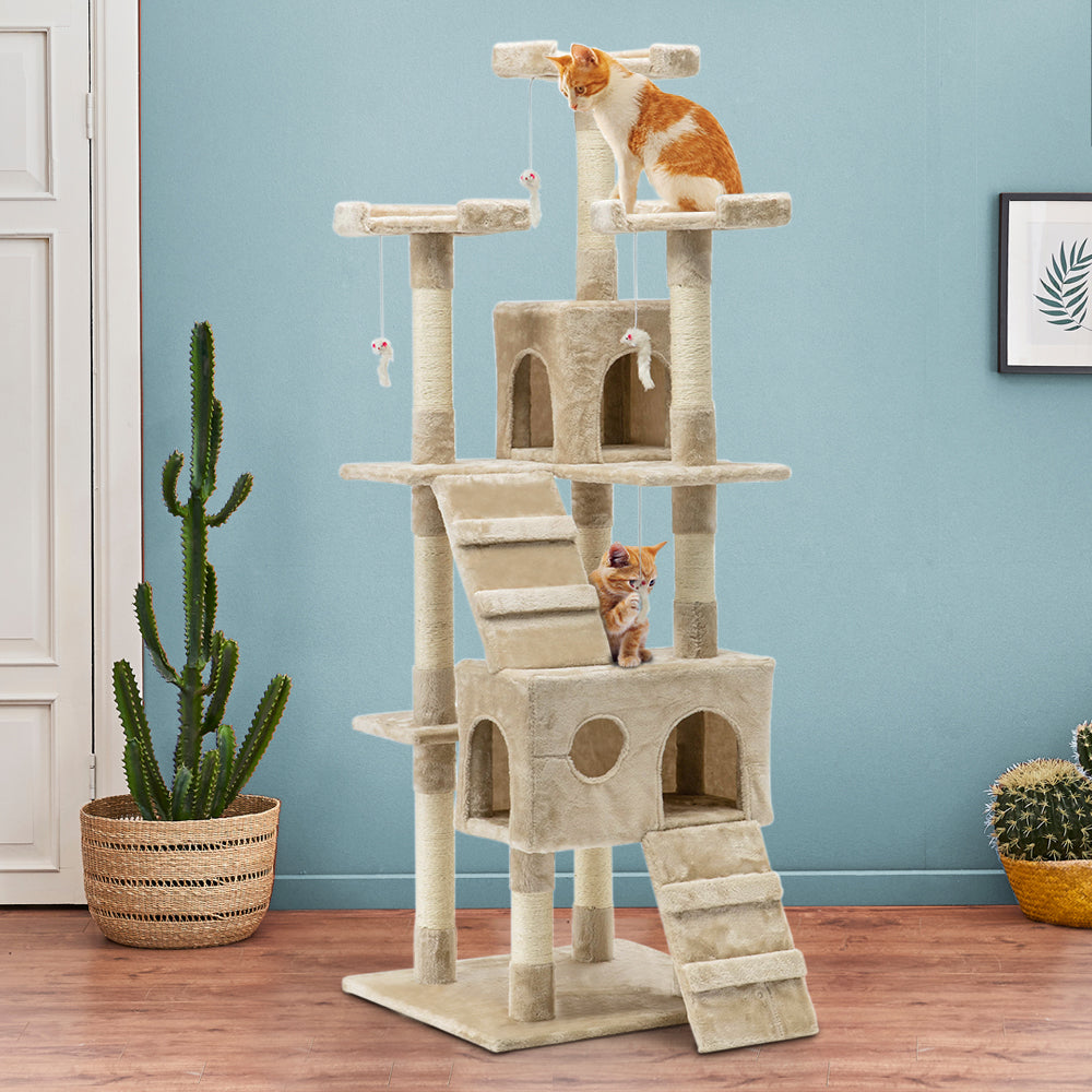 Cat Tree Scratching Post Scratcher Tower Wood Beige 180cms