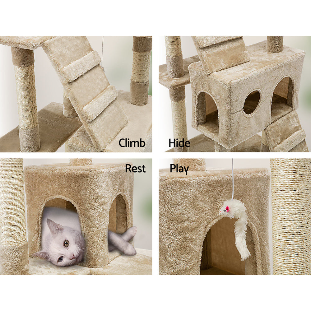 Cat Tree Scratching Post Scratcher Tower Wood Beige 180cms