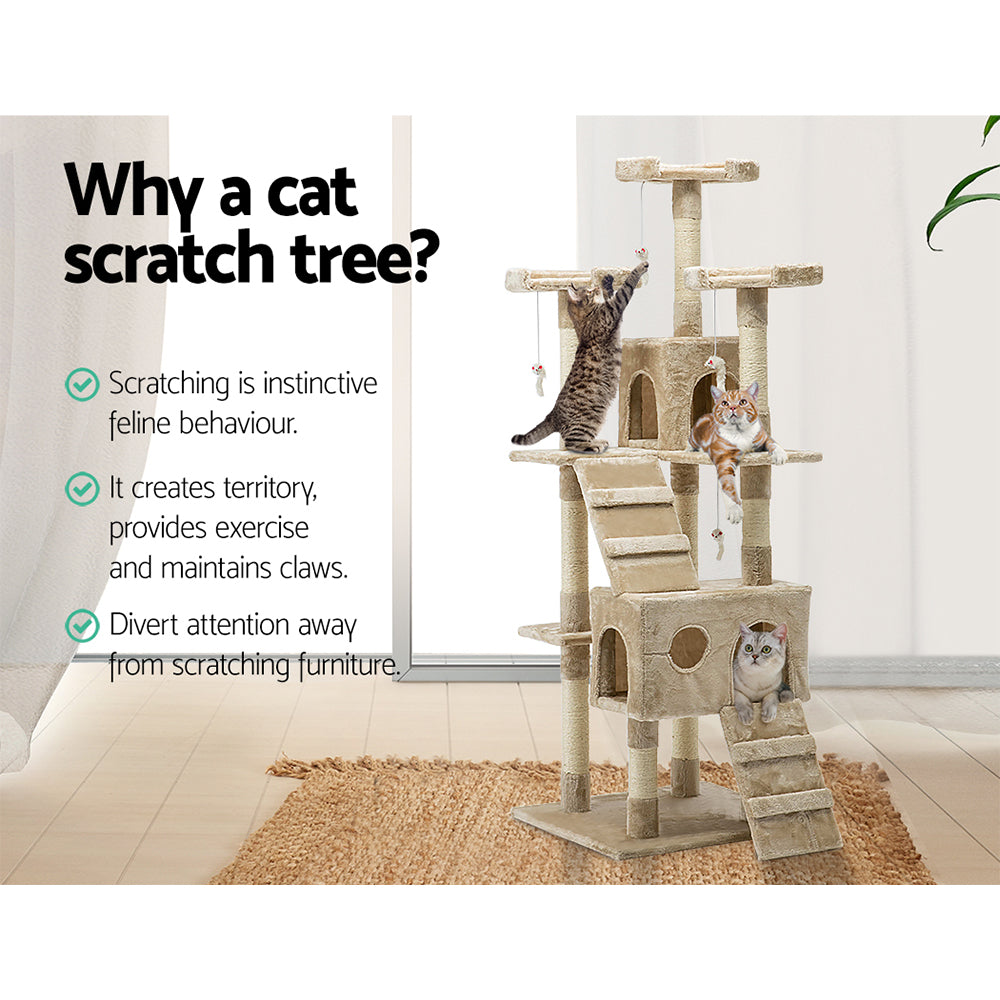 Cat Tree Scratching Post Scratcher Tower Wood Beige 180cms