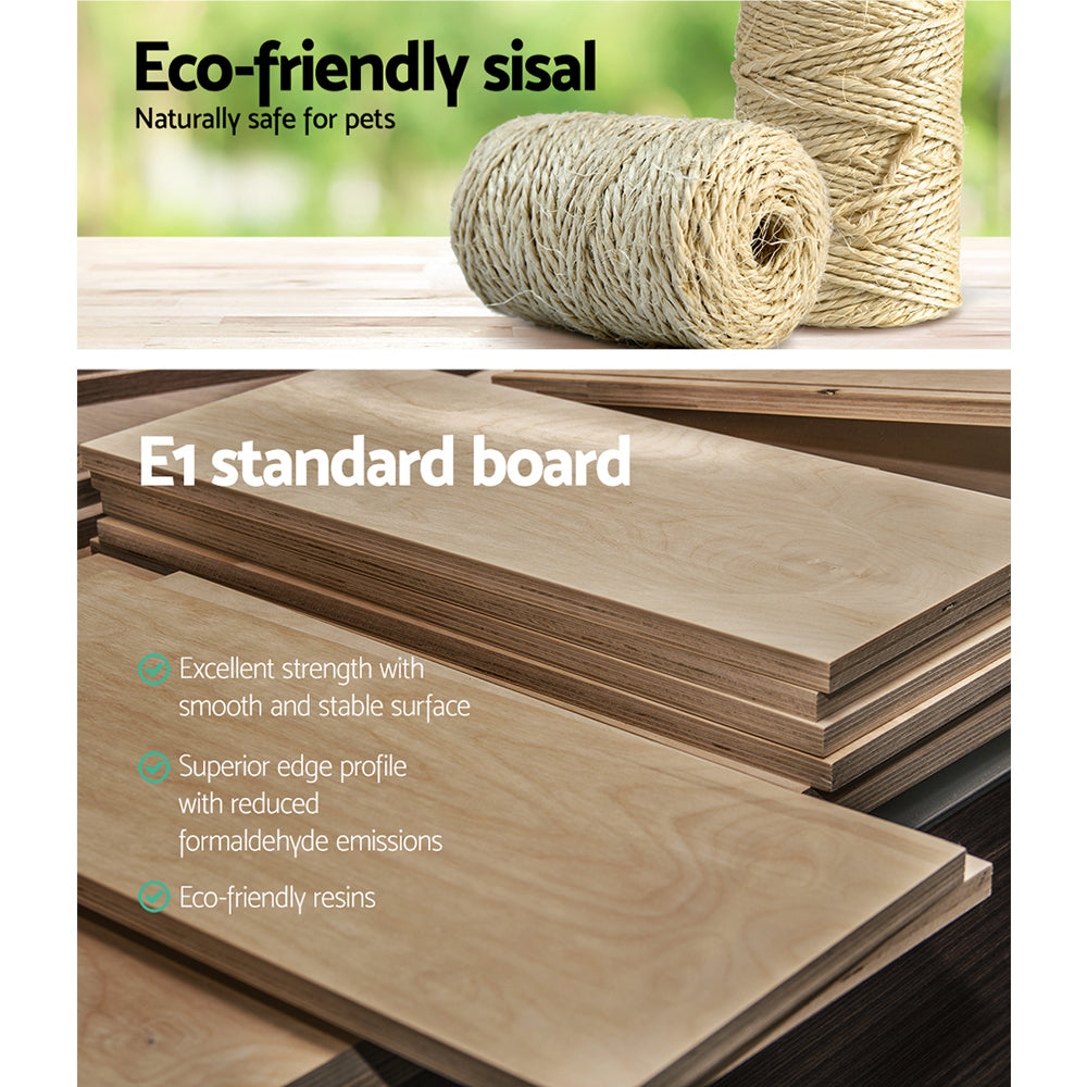 Cat Tree Scratching Post Scratcher Tower Wood Beige 180cms