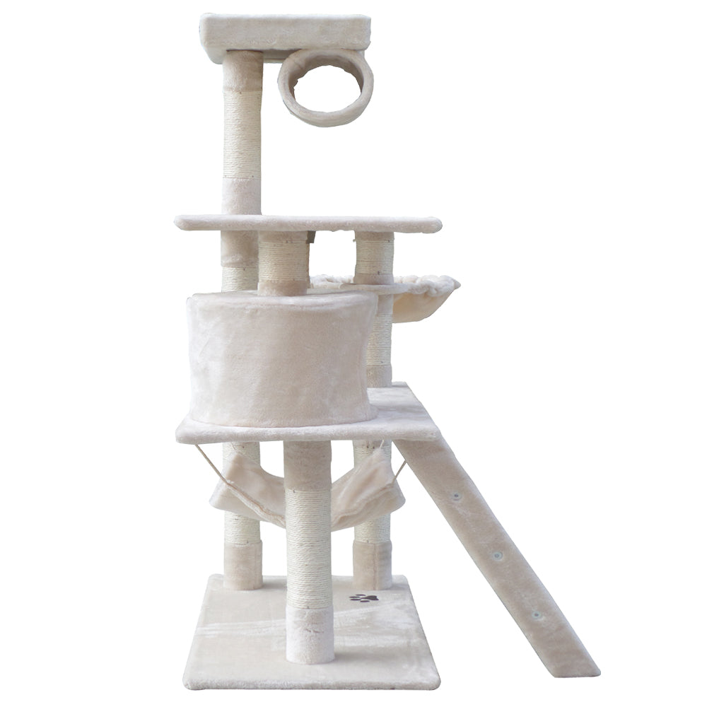 Cat Tree Scratching Post Scratcher Tower Wood Beige 141cms