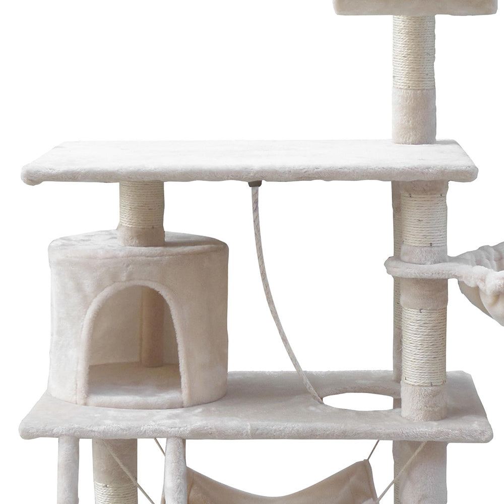 Cat Tree Scratching Post Scratcher Tower Wood Beige 141cms