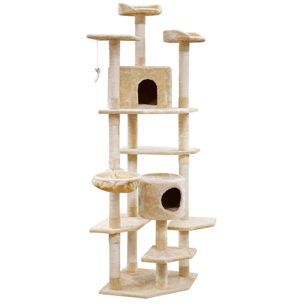 Cat Tree Scratching Post Scratcher Tower Wood Beige 203cms