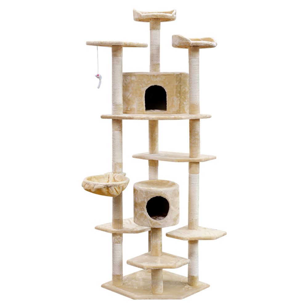 Cat Tree Scratching Post Scratcher Tower Wood Beige 203cms