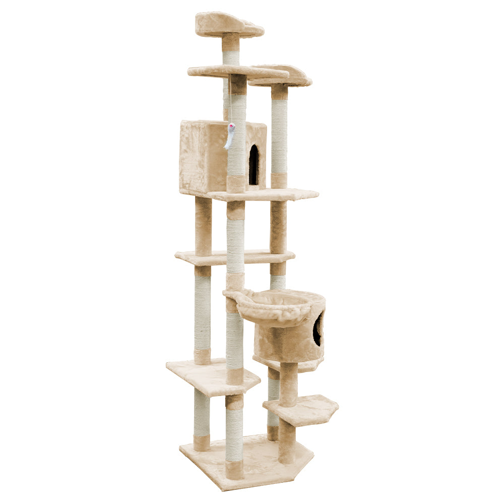 Cat Tree Scratching Post Scratcher Tower Wood Beige 203cms