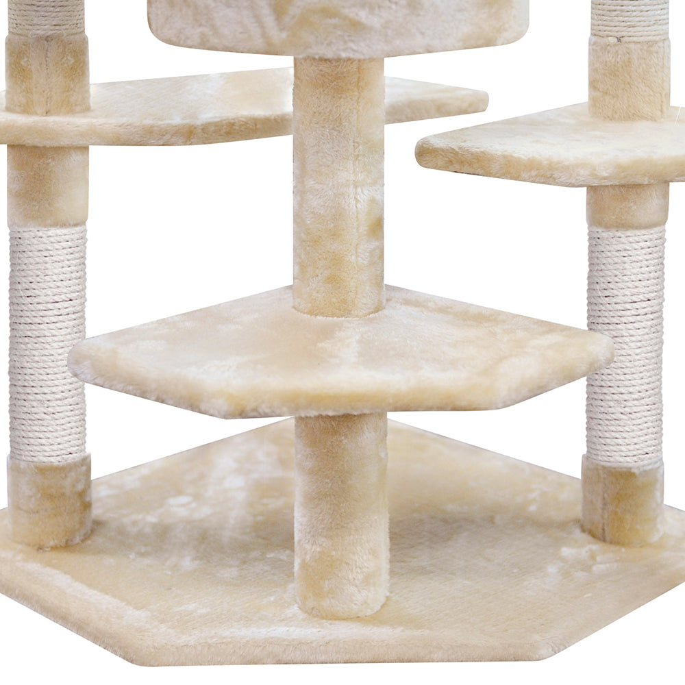 Cat Tree Scratching Post Scratcher Tower Wood Beige 203cms