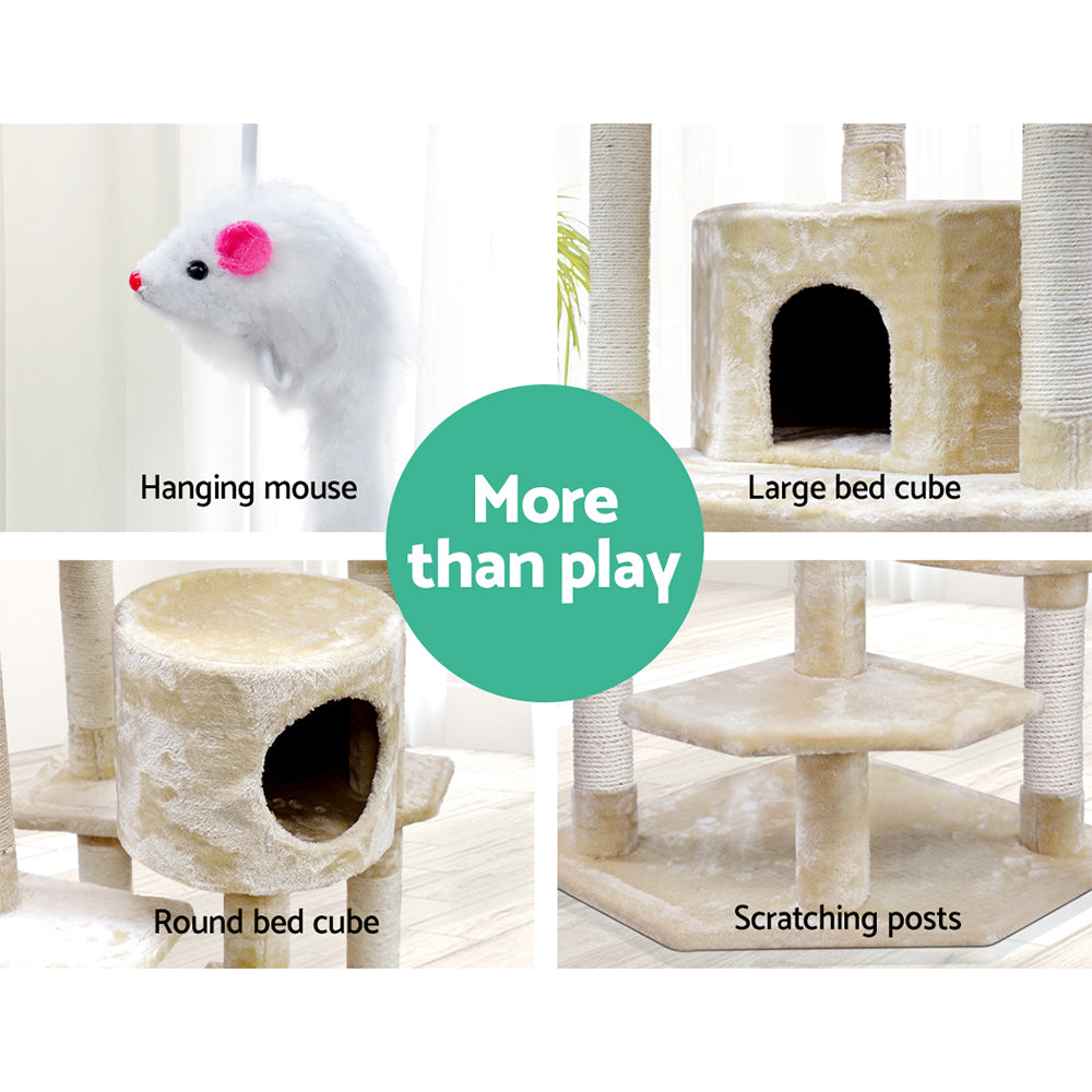 Cat Tree Scratching Post Scratcher Tower Wood Beige 203cms