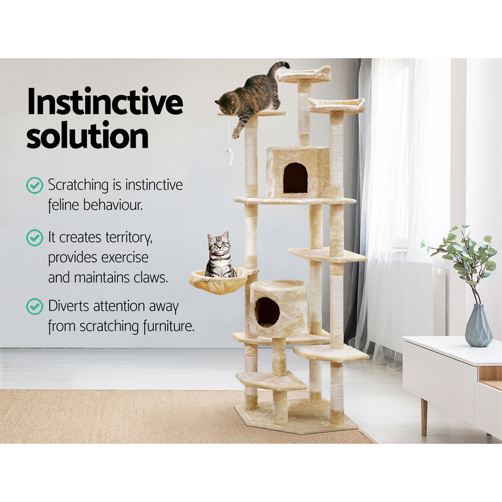 Cat Tree Scratching Post Scratcher Tower Wood Beige 203cms