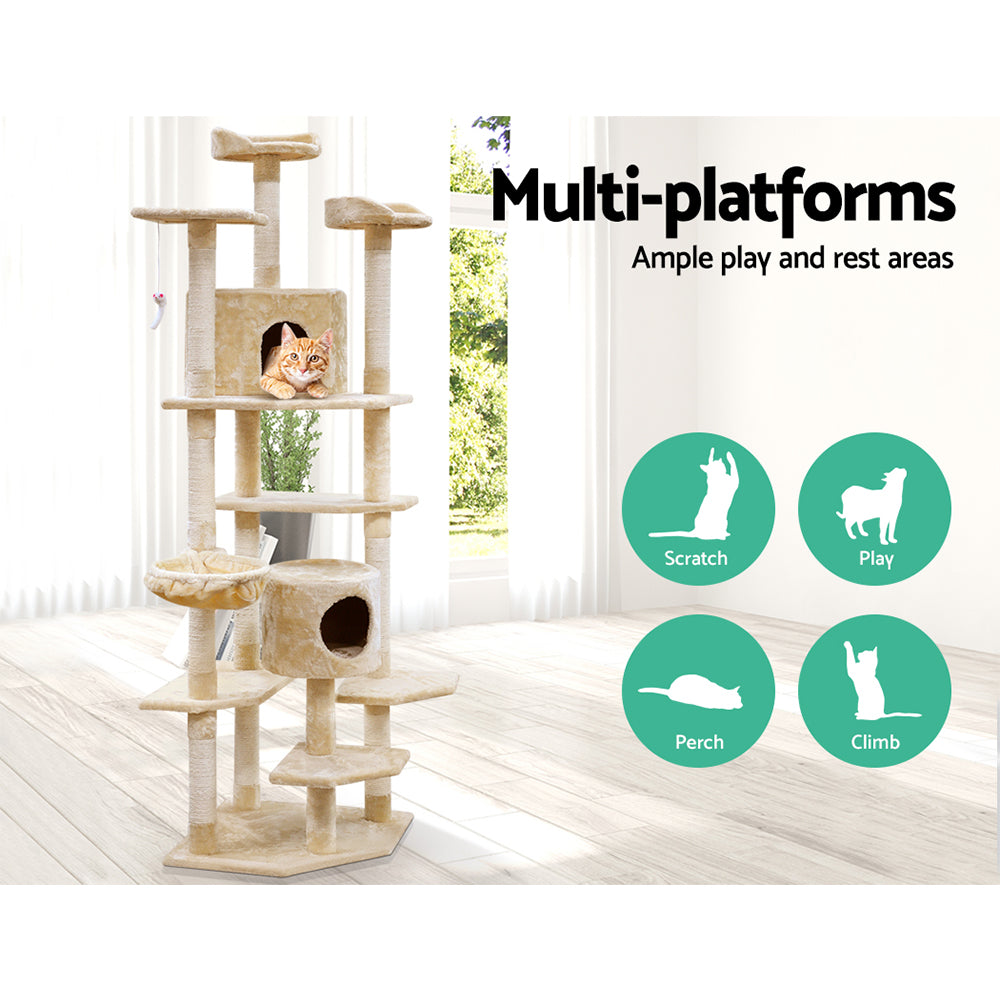 Cat Tree Scratching Post Scratcher Tower Wood Beige 203cms