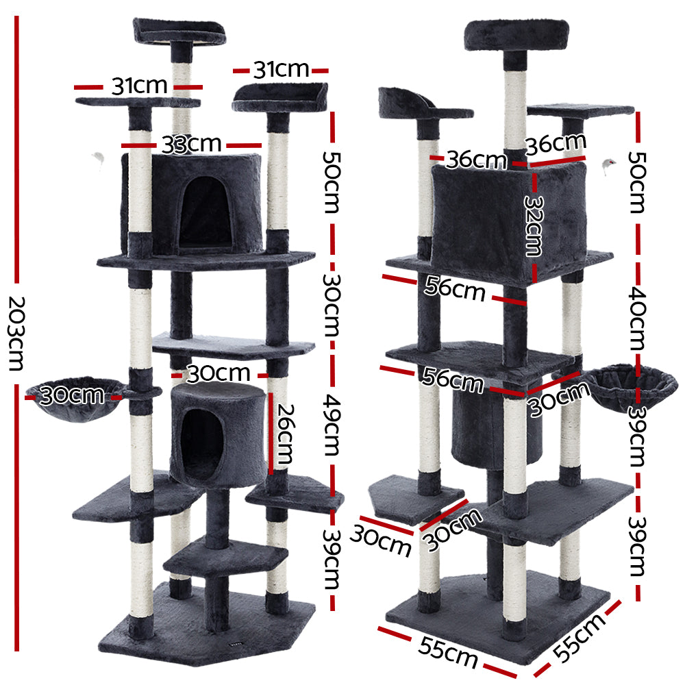 Cat Tree Scratching Post Scratcher Tower Wood 203cms