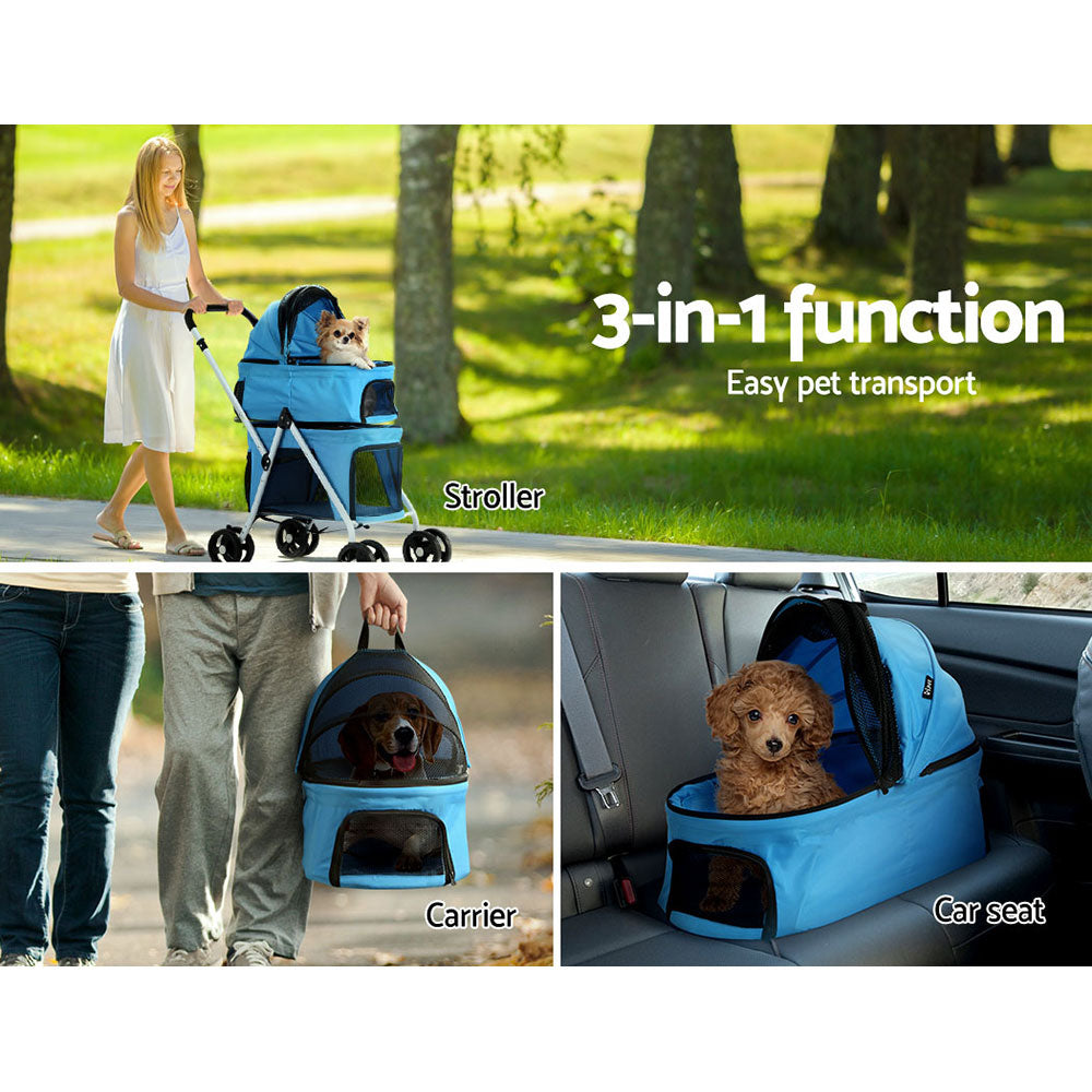 Pet Stroller Dog Pram Large Cat Carrier Travel Foldable 4 Wheels Double