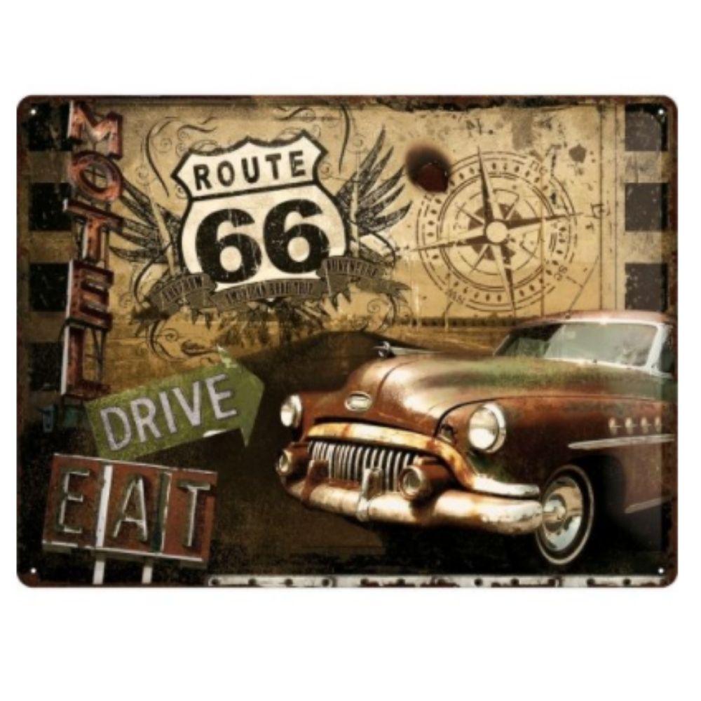 Route 66 Drive EAT Metal Sign