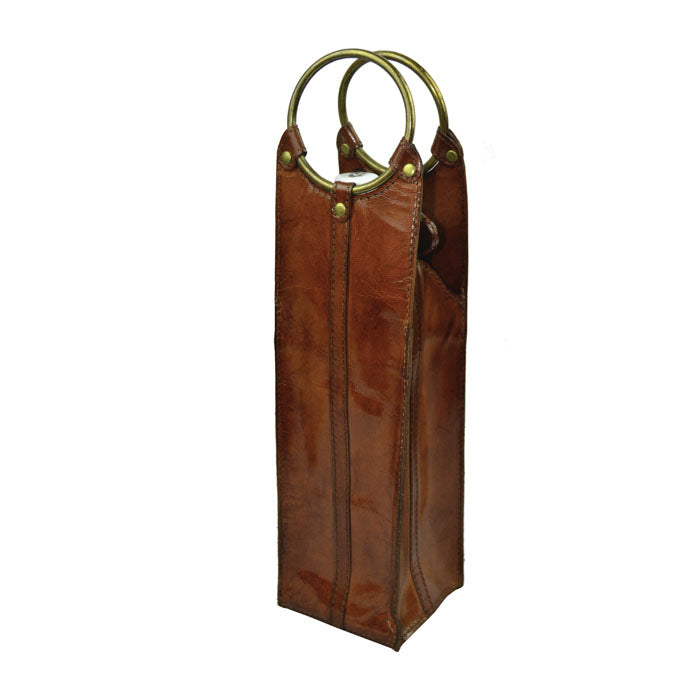 Single Leather Wine Bottle Holder W/ Ring Handles (4 Colors to Choose)