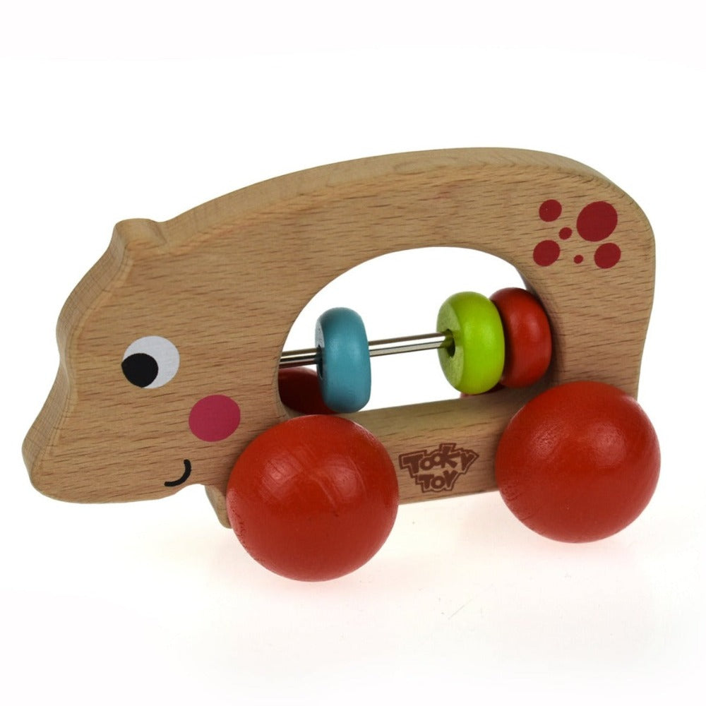 Animal Wooden Roller Pull Toy - Hippo